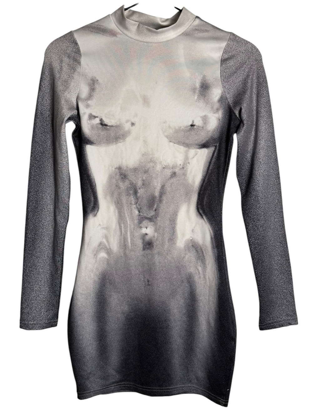 Murci Android 3D Body Print Illusion Long Sleeve Mini Dress Black Gray Size 4